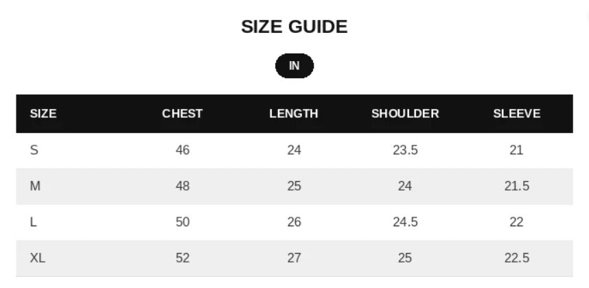 Cursebound Waffle Henley Size Chart